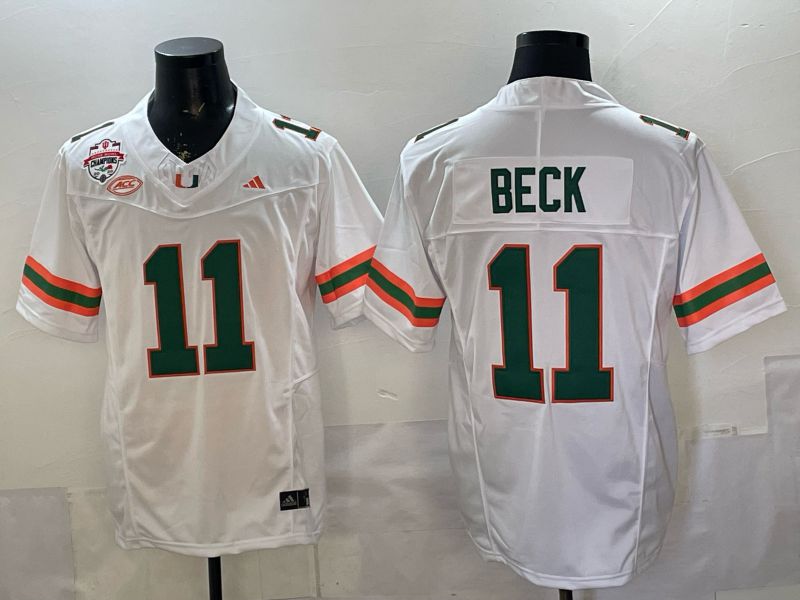 Men 2026 Miami Hurricanes #11 Beck White 3th generations Limited NCAA Jersey 0027